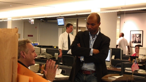 David Dunkley Gyimah teaching videojournalism a the Chicago Sun Times